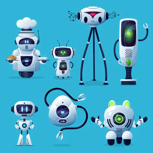 Cartoon Roboter Vektor Icons Niedliche Cyborg Figuren Spielzeug Oder Bots — Stockvektor