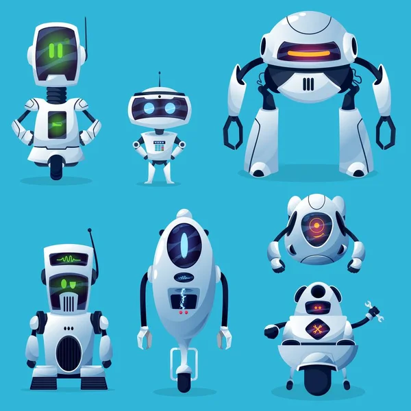 Cartoon Roboter Vektorsymbole Cyborg Figuren Spielzeug Oder Bots Technologie Der — Stockvektor