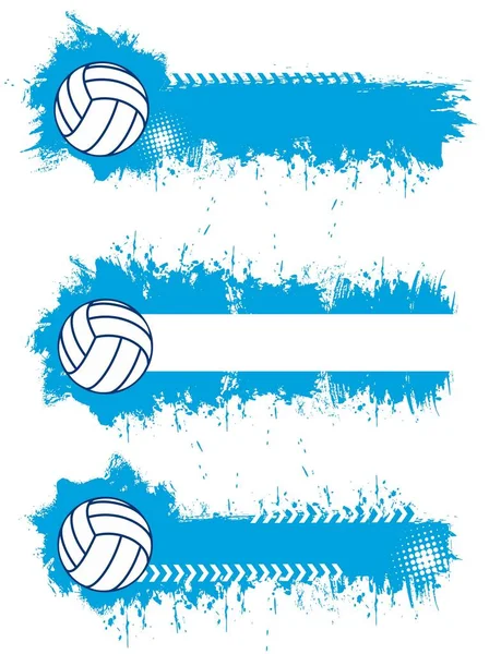 Voleibol Esporte Banners Branco Modelos Cartazes Com Bola Vôlei Respingos —  Vetores de Stock