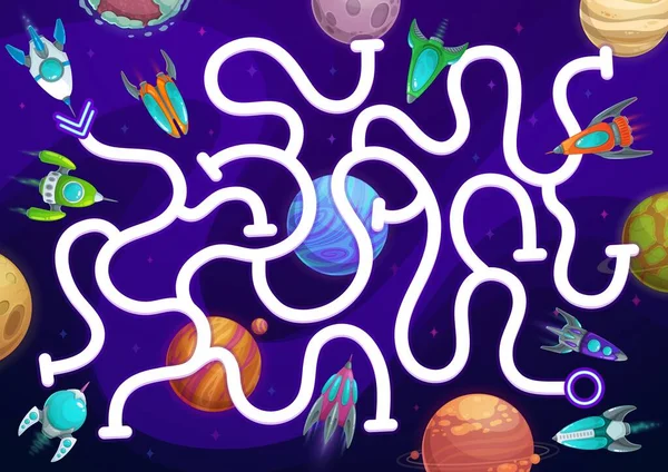 Labyrinthe Jeux Pour Enfants Avec Des Fusées Des Planètes Extraterrestres — Image vectorielle