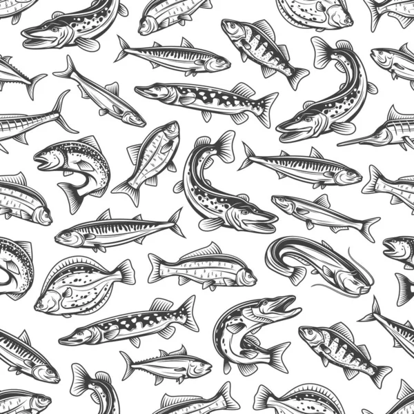 Deniz Nehir Pürüzsüz Balık Desenleri Oluşturur Turna Balığı Sazan Balığı — Stok Vektör