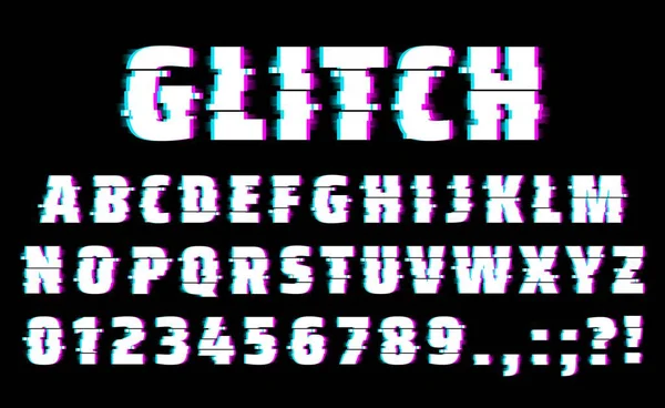 Glitch Police Caractères Vectoriels Alphabet Type Chiffres Police Caractères Déformée — Image vectorielle