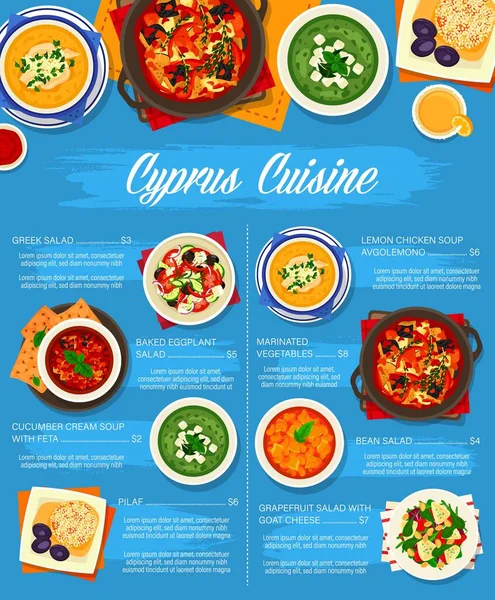 Cyprus Cuisine Vector Grapefruit Salad Goat Cheese Lemon Chicken Soup — Stock Vector