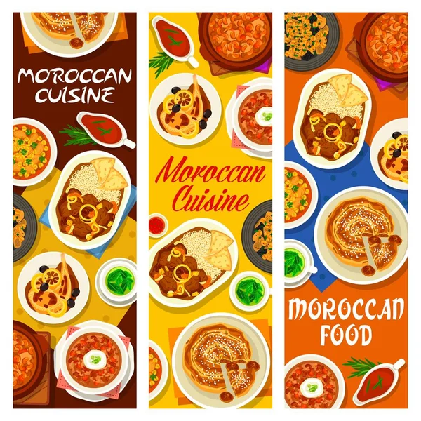 Μαροκινή Κουζίνα Cafe Γεύματα Πανό Κοτόσουπα Αμυγδαλόπιτα Σύκο Και Αρνί — Διανυσματικό Αρχείο