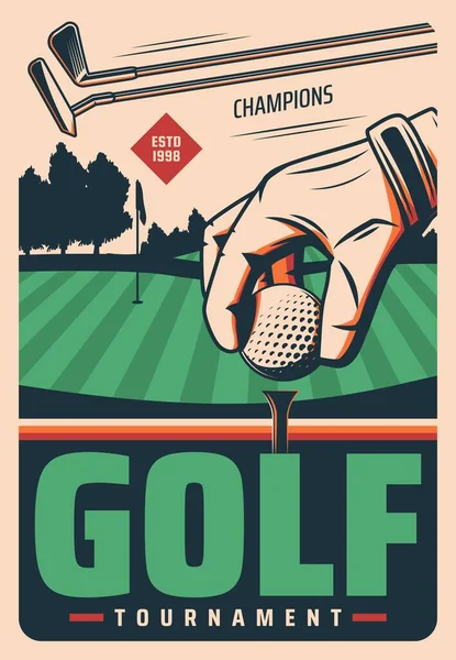 Golf Turnier Vektor Retro Poster Mit Hand Put Ball Auf — Stockvektor