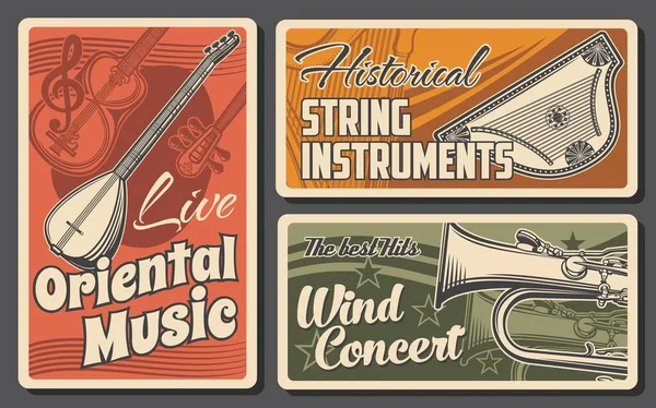 Instrumentos Musicales Música Clásica Étnica Oriental Diseño Retro Tubo Vectorial — Archivo Imágenes Vectoriales