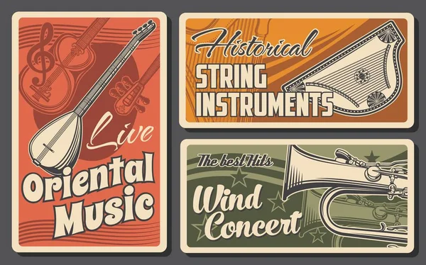 Instrumentos Musicais Design Retro Música Clássica Étnica Oriental Tubo Vetor — Vetor de Stock