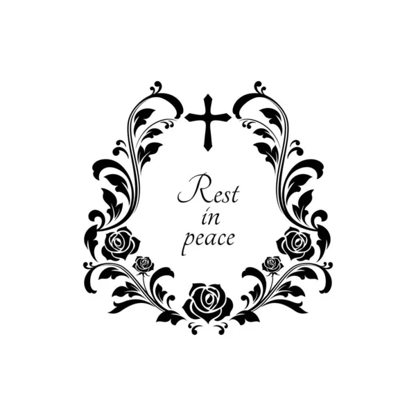 Repose Paix Chagrin Avec Croix Crucifix Ornement Floral Avec Des — Image vectorielle