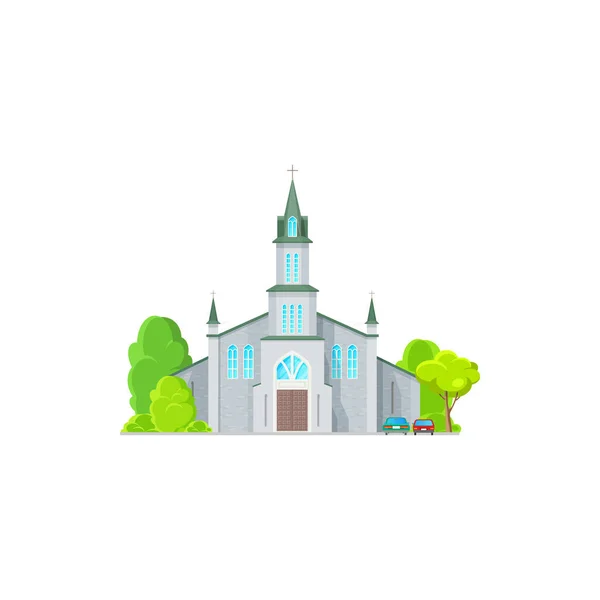 Bâtiment Église Catholique Icône Vectorielle Cathédrale Médiévale Avec Fenêtres Arc — Image vectorielle