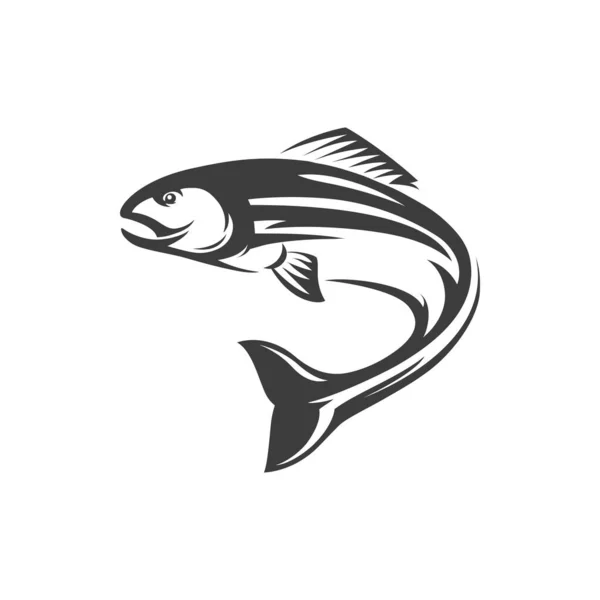 大西洋サケレイフィンの魚はモノクロームのアイコンを単離した ベクトルサーモン淡水魚 魚介類 海洋食品 漁業スポーツマスコット 白身魚の釣りトロフィー 水中動物 チャーのグリル — ストックベクタ