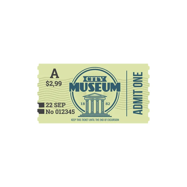 Biglietto Ingresso Museo Storico Cittadino Scheda Isolata Vettore Voucher Accesso — Vettoriale Stock