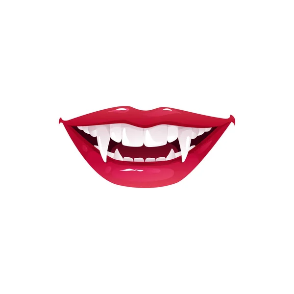 Vampire Mouth Fangs Vector Icon Cartoon Smiling Female Red Lips — Stock Vector