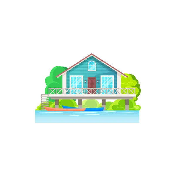 Casa Madera Tropical Agua Costa Isla Tahití Bora Bora Maldivas — Vector de stock