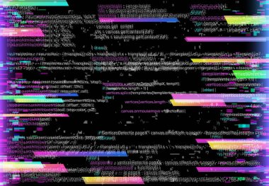 Bilgisayar arızası, program hatası veya kod hatları ve ekran pikselleri gürültüsü ile hata arkaplanı. Yazılım geliştirme problemi, sistem kritik hatası veya donanım arkaplanı arızası. Sanal saldırı kavramı