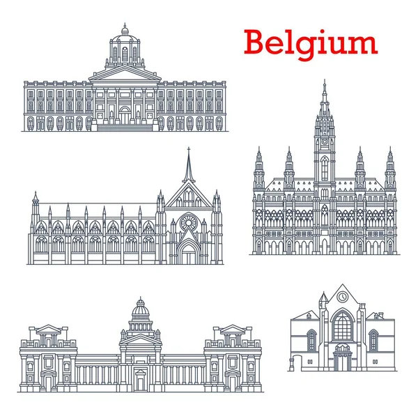 ベルギーのランドマーク 建築物やブリュッセルの大聖堂 市庁舎と聖ジャック教会 祝福された女性と正義のブルクセル宮殿の兄弟教会 ベルギー旅行 — ストックベクタ