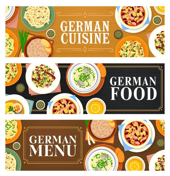 Cuisine Allemande Bannières Alimentaires Allemagne Plats Menu Restaurant Vecteur Cuisine — Image vectorielle