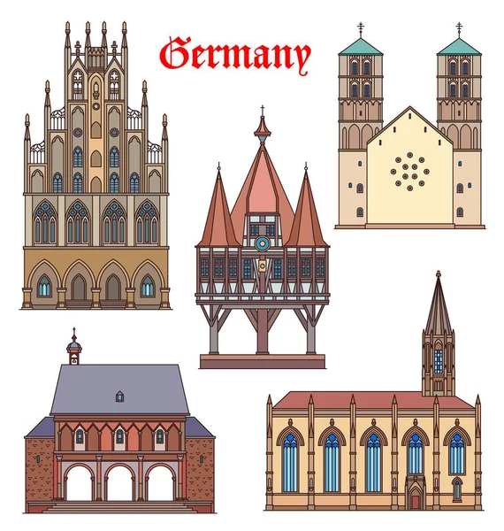 Germany Landmark Buildings Cathedrals German Travel Famous Architecture Vector Lambert — Stock Vector
