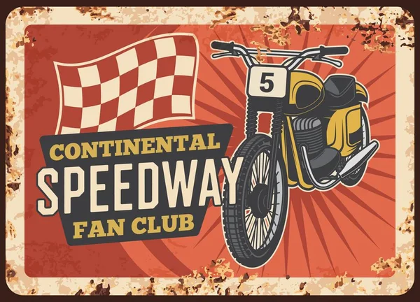 Speedway Motorfiets Metalen Plaat Roestig Moto Bikers Fanclub Vector Vintage — Stockvector