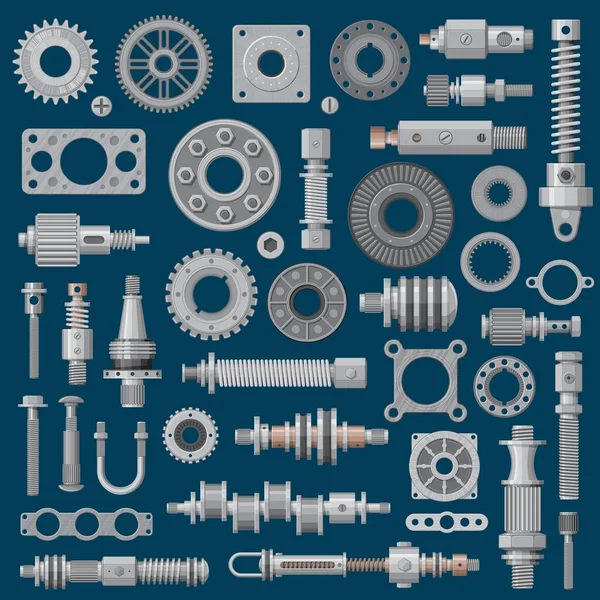 Machineonderdelen Pictogrammen Machine Motor Mechanismen Versnellingen Vector Industrie Apparatuur Fabriek — Stockvector