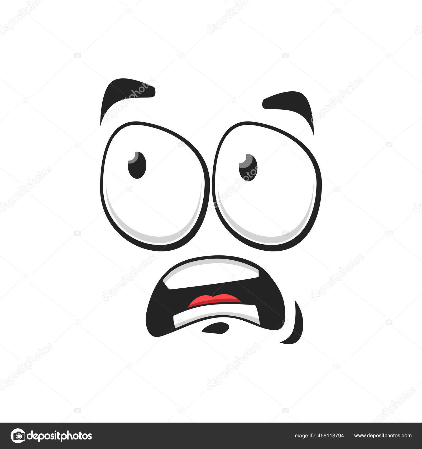 Cartoon face vector frightened emoji fear or worry - Stock