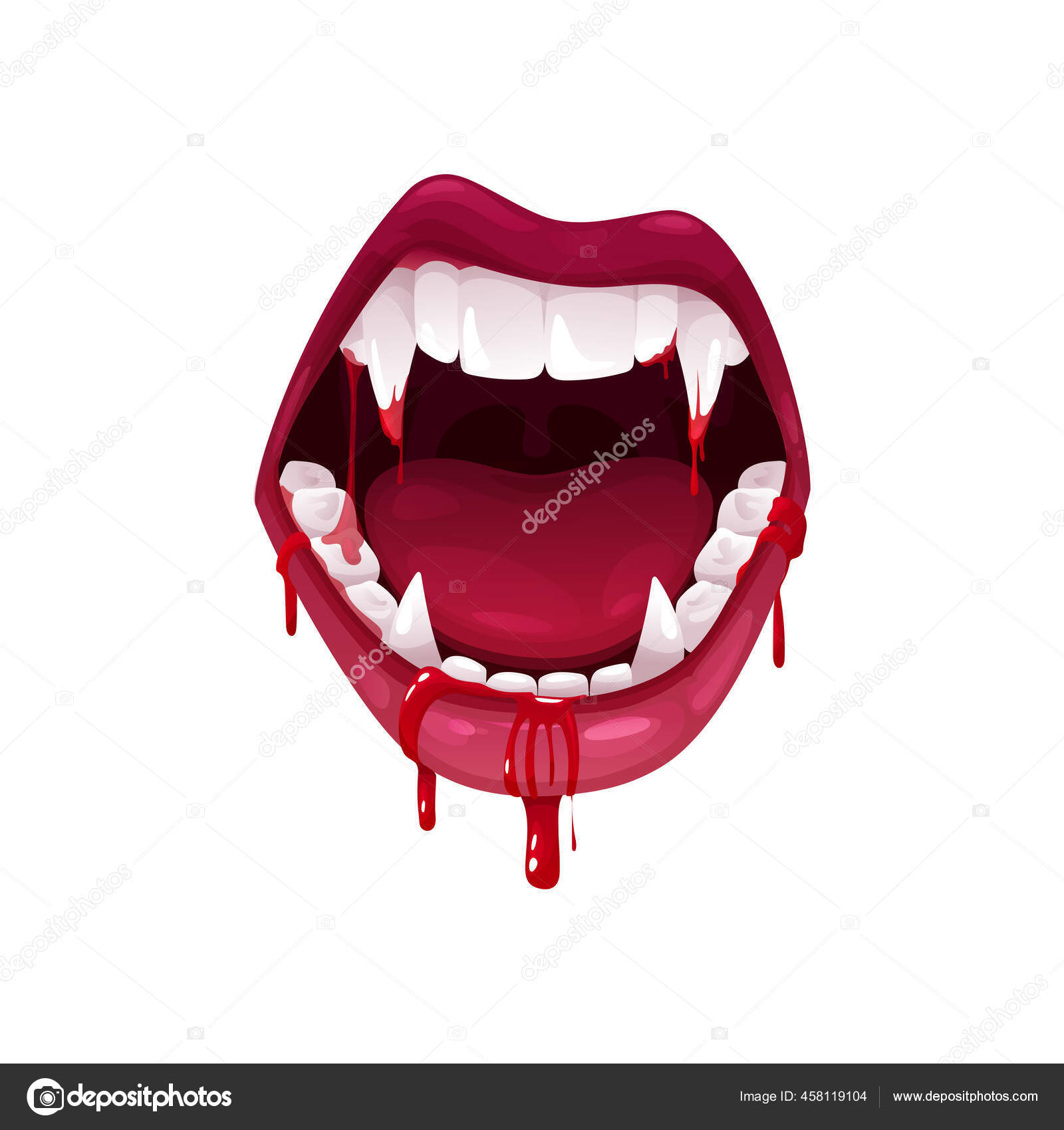 Ilustração simples de lábios de mulher sexy com dentes de vampiro de presas  de vampiro pintados em uma linha