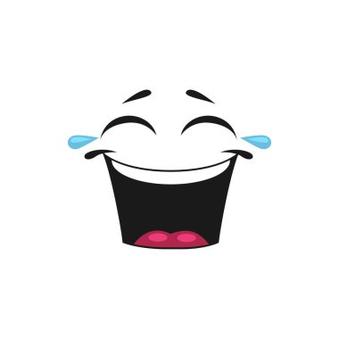 Lol kahkahalarla güler, gözyaşlarıyla güler geçerdi. Büyük ağzı açık gülen bir vektör ve göz kırpan bir neşe. Mutlu emoji, kıkırdayan ifade iyi ruh hali, tatmin olmuş avatar ifadesi