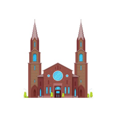 Kilise ya da katedral ortaçağ kilisesi, gotik mimari binalar, vektör cephesi. Hıristiyan dini katolik ya da evanjelik kilise kilisesi ya da çan kulesi olan tapınak katedrali