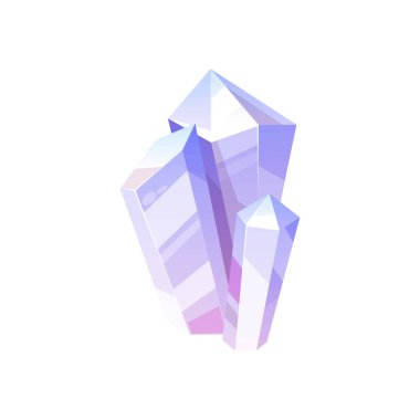 Violet Mücevher Taşı doğal kristal ikonunu izole etti. Vektör mücevher dekorasyonu, safir karat mücevher taşı, menekşe ametist veya kuvars. Mor parıldayan mineral, değerli elmas kristal, zarif leylak rengi.