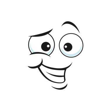 Gülümseyen gülümseme dişlerini gösteriyor, gülen yüz ve geniş gülümseme izole edilmiş ikon. Büyük patlak gözlü vektör emojisi, sosyal ağ konuşma unsuru, sohbet robotu dostu avatar. Gülümseyen ifade, kocaman dişli bir gülümseme.