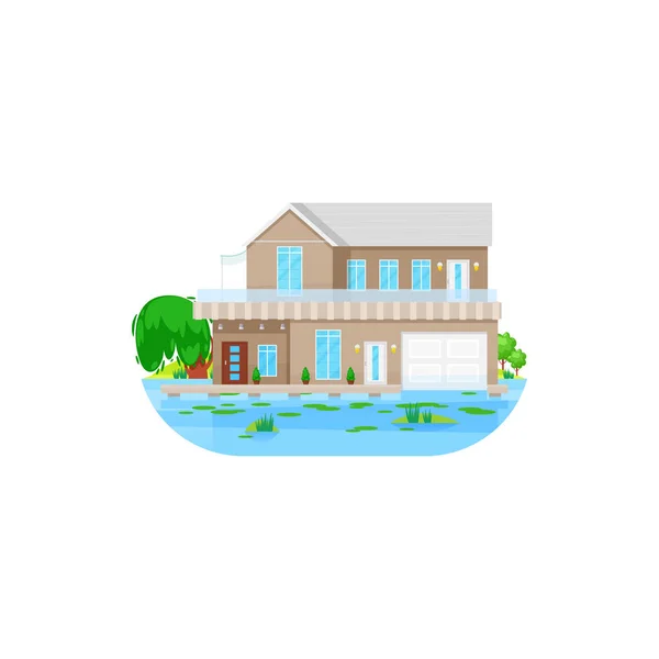 House Water Private Villa Mansion Cottage Vector Residential Building Private — Stock Vector