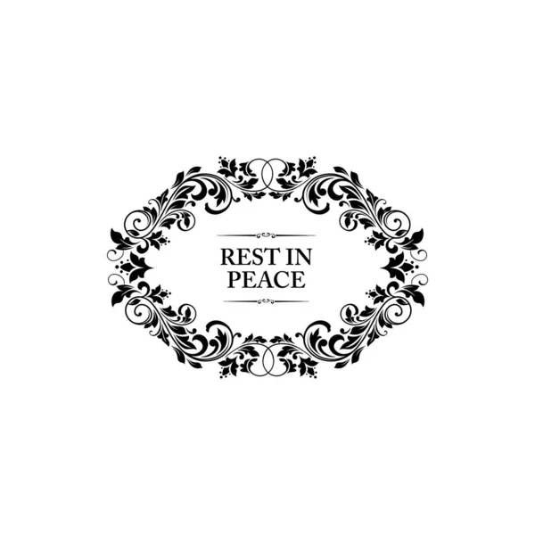 Rest Peace Oval Floral Frame Isolated Monochrome Icon Vector Ornamental — Stock Vector