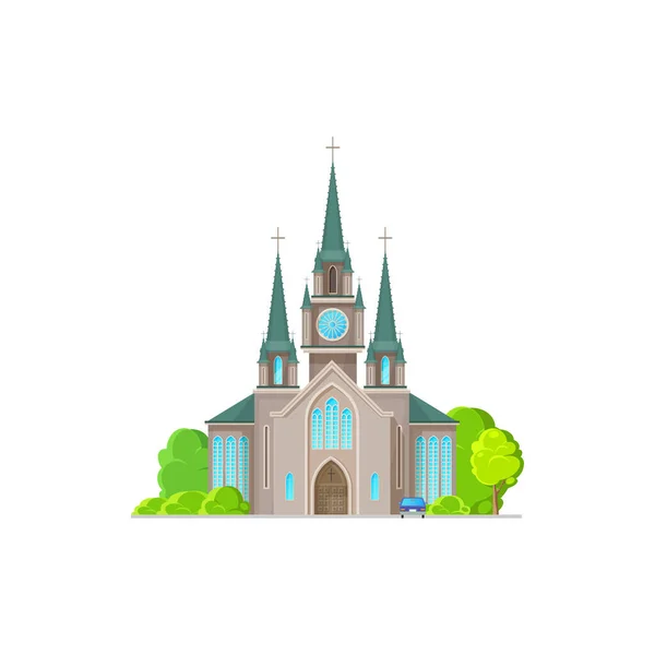 Katholische Kirche Bauvektorsymbol Antike Kirchenarchitektur Kathedrale Kapelle Oder Kloster Glasfassade — Stockvektor