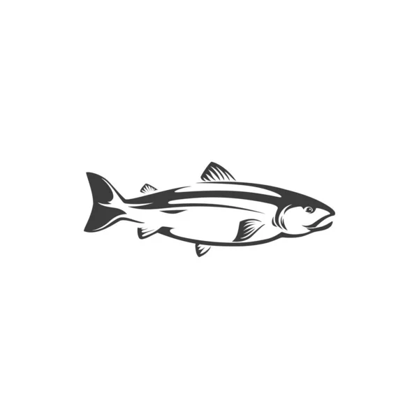 鱼肝酱或粉红色鲑鱼 所以是孤立的单色图标 病媒海产 钓鱼运动奖杯水下动物 鲱鱼或海座头鲸 渔业吉祥物 淡水动物 — 图库矢量图片