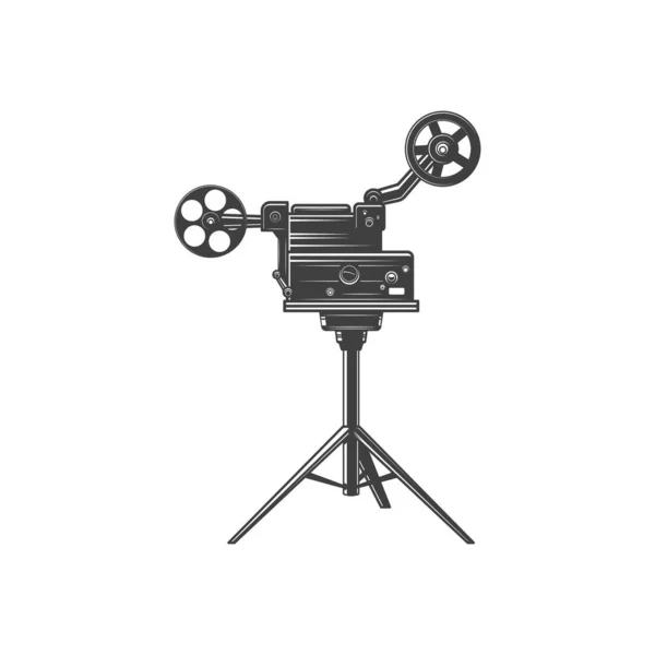 Alter Filmprojektor Isolierte Retro Kamera Mit Spulen Monochromen Symbol Vector — Stockvektor