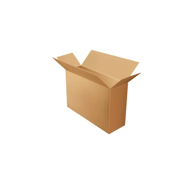 空のパッケージ 配布と配送コンテナ孤立背の高い紙箱側のビュー ベクトル小包のテンプレート 背の高い紙の箱のモックアップ 配達パック 茶色の郵送箱 移動コンテナ オープンボックス — ストックベクタ