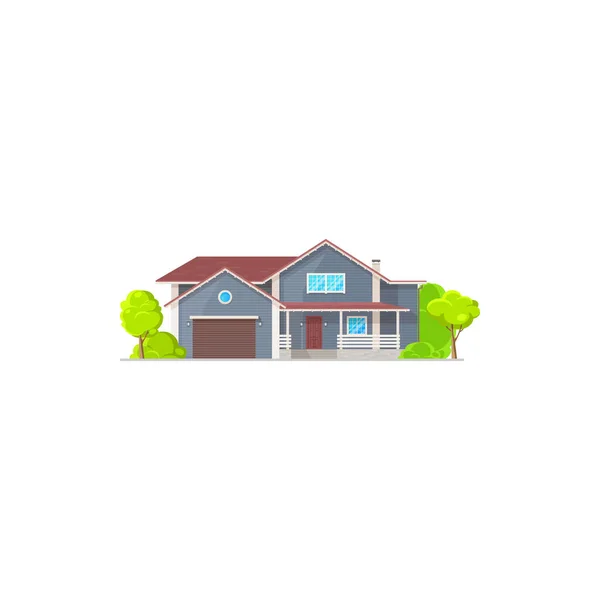 Maison Plain Pied Style Dessin Animé Avec Garage Porte Entrée — Image vectorielle