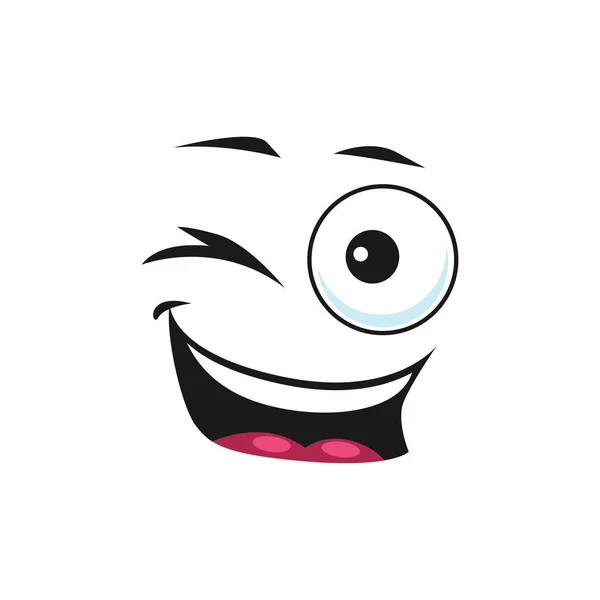 Kreslený Úsměv Vektorová Emoji Mrknutím Oka Úsměvem Ústech Šťastný Výraz — Stockový vektor