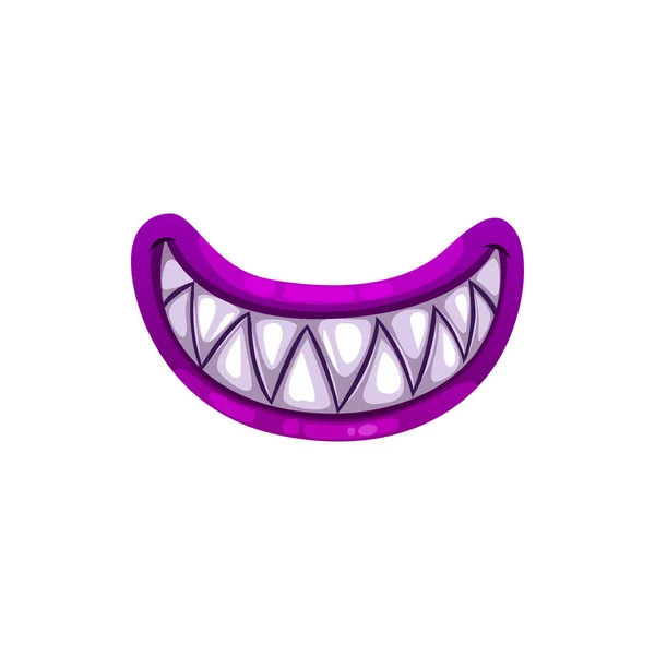 Monster Mouth Vector Creepy Jaws Smile Sharp White Teeth Purple — Stock Vector