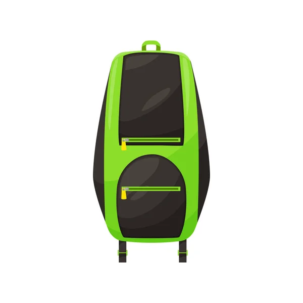 Kids Schoolbag Isolated Vector Icon Cartoon Hiking Rucksack Green Black — Stock Vector