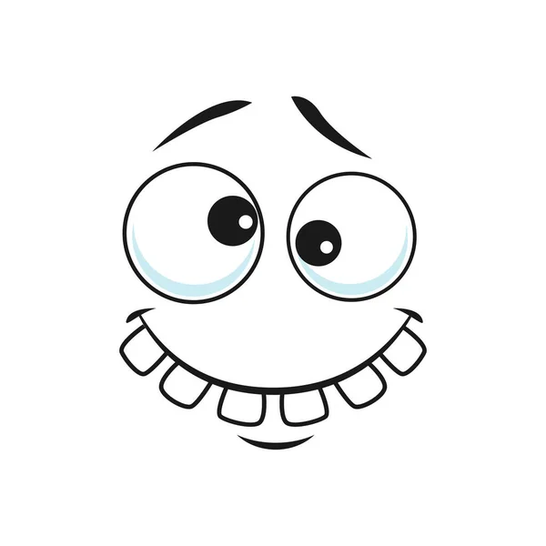 Ikona Wektora Twarzy Kreskówki Śmieszne Ząbkowane Emoji Szalonym Uśmiechem Skośne — Wektor stockowy