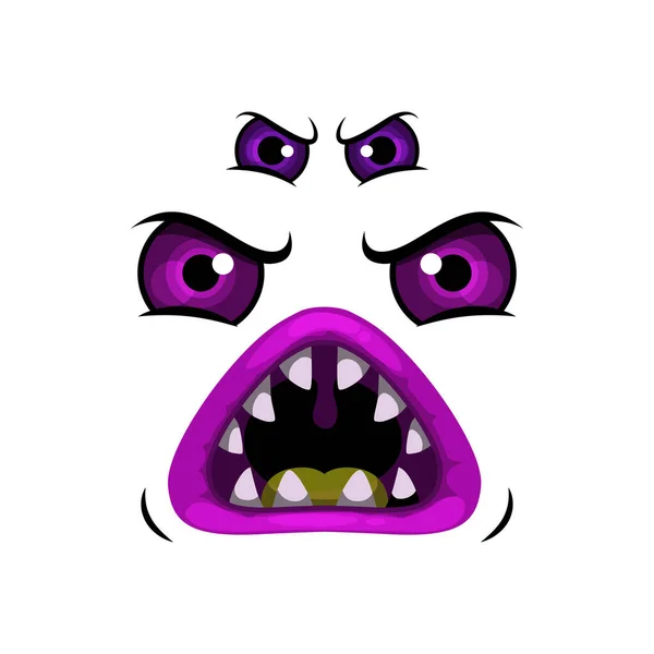 怪兽面对卡通矢量图标 咆哮的万圣节生物 许多愤怒的紫色眼睛和圆圆的嘴的情感 可怕的蠕虫 在白色背景下被隔离的异形或恐怖的怪物 — 图库矢量图片