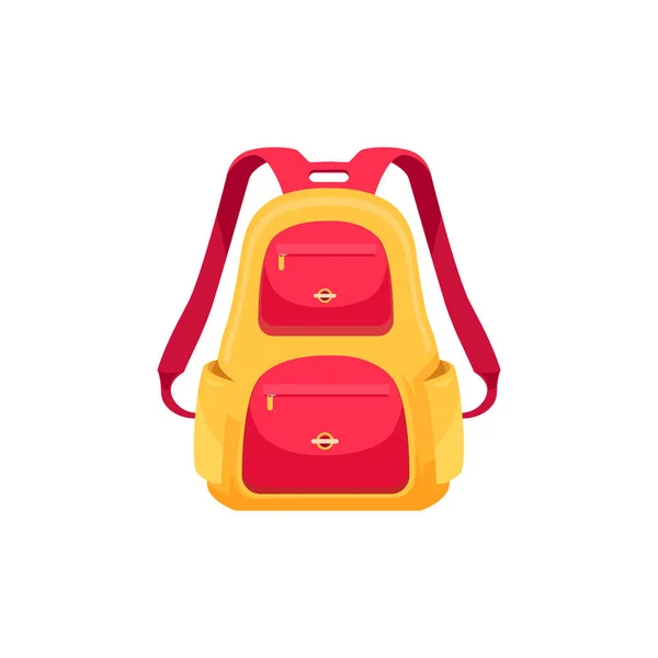 儿童书包隔离病媒图标 卡通背包为学童 红色和黄色女孩或男孩的婴儿背包 白色背景的学生背包 — 图库矢量图片