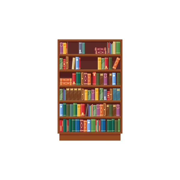 Bookcase Vector Icon Cartoon Shelf Books Library Wooden Bookstore Colorful — Stock Vector