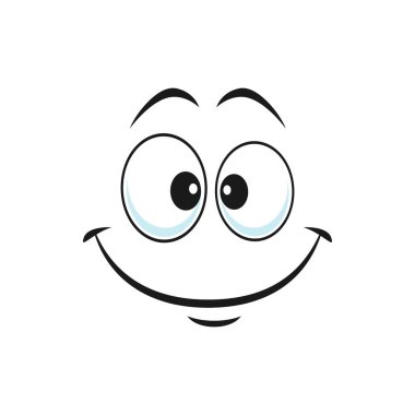 Tatmin olmuş emoji gülen kafa, dünya gülümseme günü sembolü izole edilmiş destek merkezi robot avatarı nazik bir gülümsemeyle. Gülen ağızlı gülen bir vektör, neşeli emoji sohbet robotu, basılı sanat