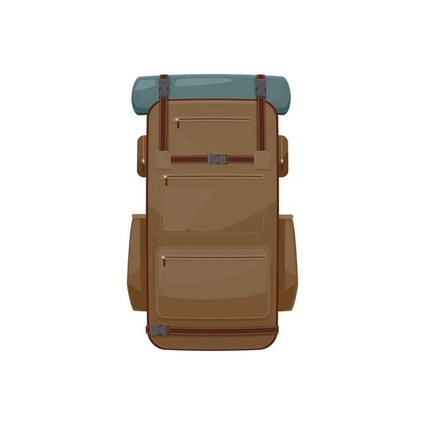 Backpack Vector Icon Camping Hiking Rucksack Touristic Knapsack Equipment Brown — Stock Vector