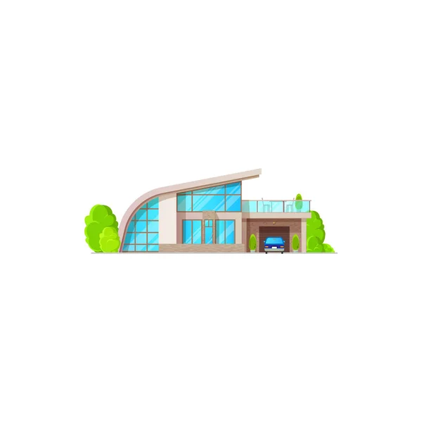 Maison Campagne Villa Urbaine Privée Avec Terrasse Garage Toit Fenêtres — Image vectorielle