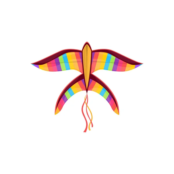 空孤立した子供のおもちゃで虹色の鳥の形をした凧 風にベクトルカイトバルーン 空に漫画の飛行鳥 屋外夏のアクティビティオブジェクト ウッタラーヤン国際凧祭りのシンボル — ストックベクタ