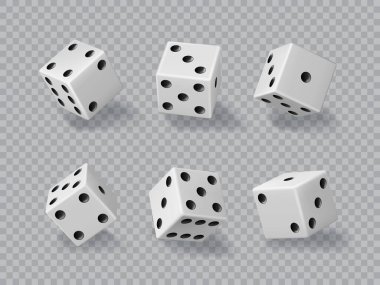 Zar, kumarhane oyun küpleri, 3 boyutlu ölüm beyaz ve siyah izole edilmiş gerçekçi vektör. Poker için zar ya da zar ve şans ve tavla oyunu, rastgele atılan zar.