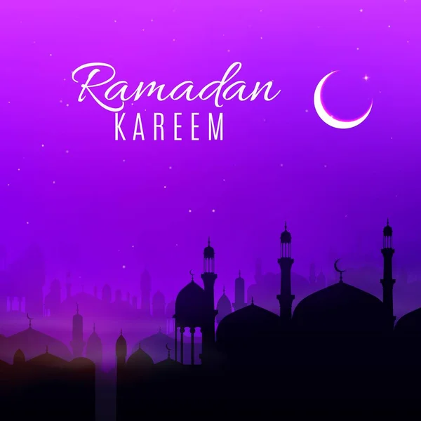 Ramazan Kareem Bayramı Gecesi Arap Şehir Vektör Tebrik Kartıyla Slam — Stok Vektör
