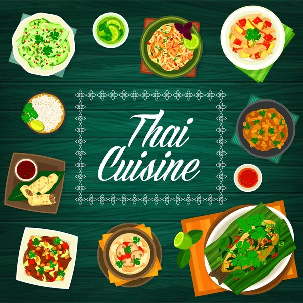 Thailändisches Essen Und Thailändische Küche Speisekarte Asiatische Restaurantgerichte Vektor Traditionelle — Stockvektor